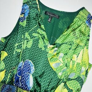 White House Black Market Dress 6 Green Floral Maxi Sleeveless Smocked Hi-Low Hem